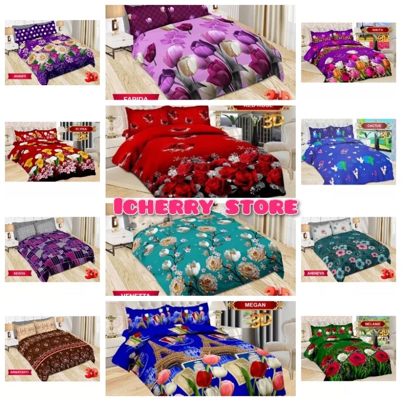 Full Set Bedcover Bonita 3D Rumbai Karet Queen King 160x200 180x200 Motif Red Rose Wedding, Nikita, 