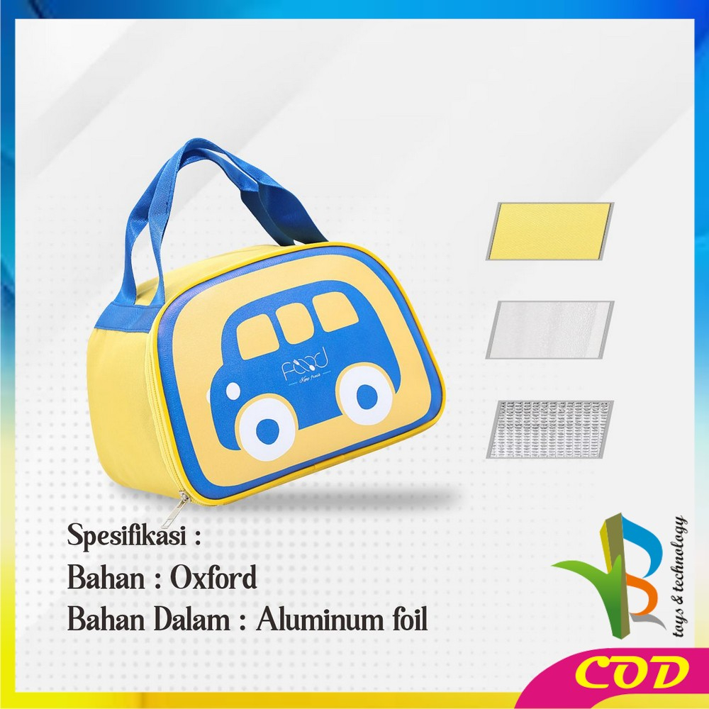 RB-T46 Tas Lunch Box Makan Siang Cooler Bag Karakter Mobil Tahan Panas Portable / Tas Bekal Lunch Bag Tas Tempat Bekal Organizer bag