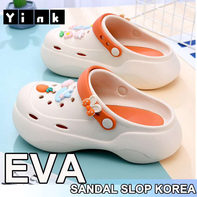 Yink Sendal Wanita Kekinian Import Terbaru Sendal Wedges Sandal Kodok Sendal Crocs Slip On Jibbitz Fuji Baim Viral Sandal Selop Empuk Eva Platform Stiker 3D Sol Tebal