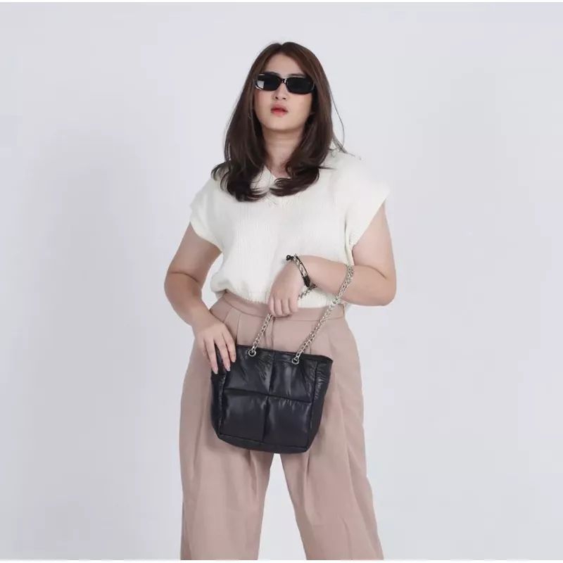 Tote Bag Lollyta Puffy  Pakai Resleting Tali Rantai Tas Wanita Lucu