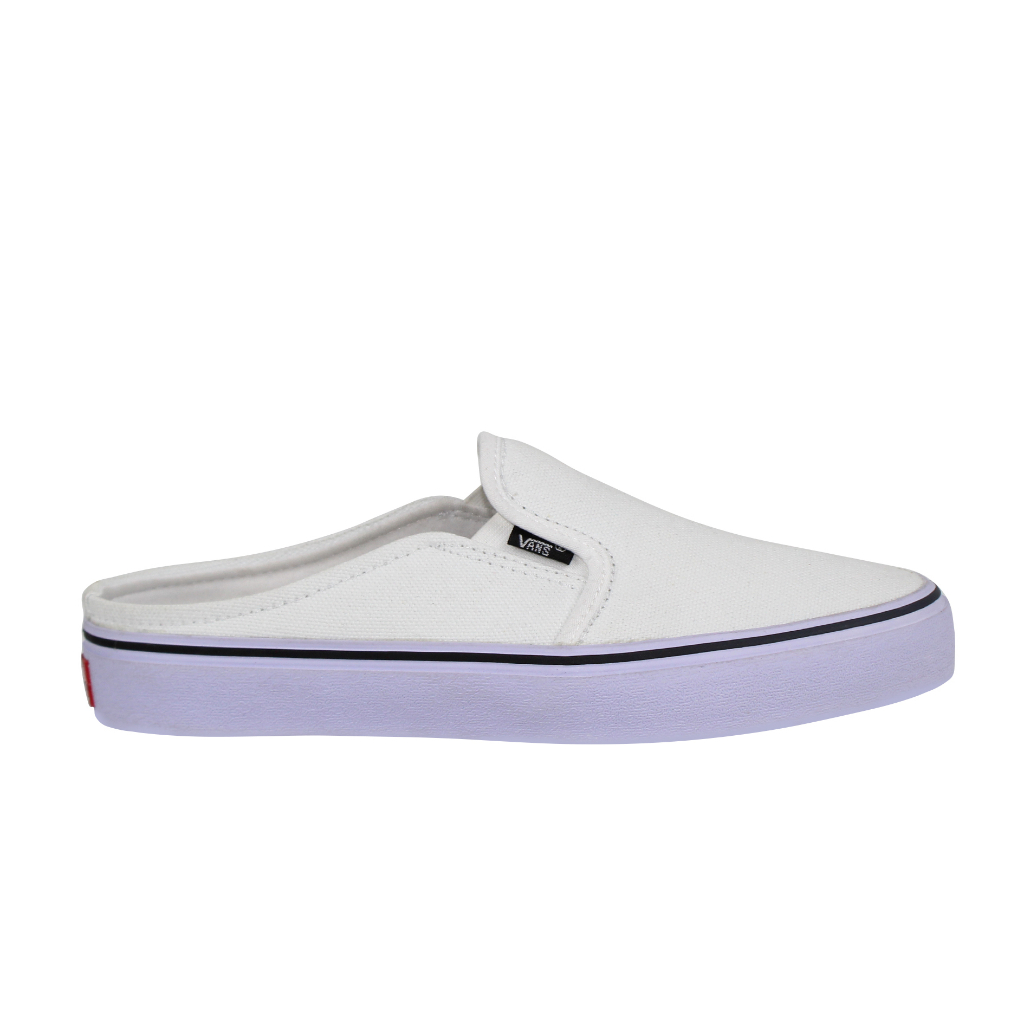 Vans Sepatu Sandal Bustong Slip On Pria Tanpa Tali Putih Slop Casual Kanvas Cowok Simpel