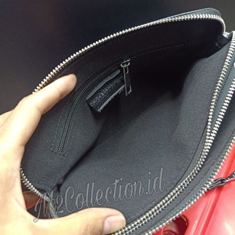 Tas Tanga Bally Leather Logo List Merah Putih Handbag Clutch Kulit Asli Premium Quality