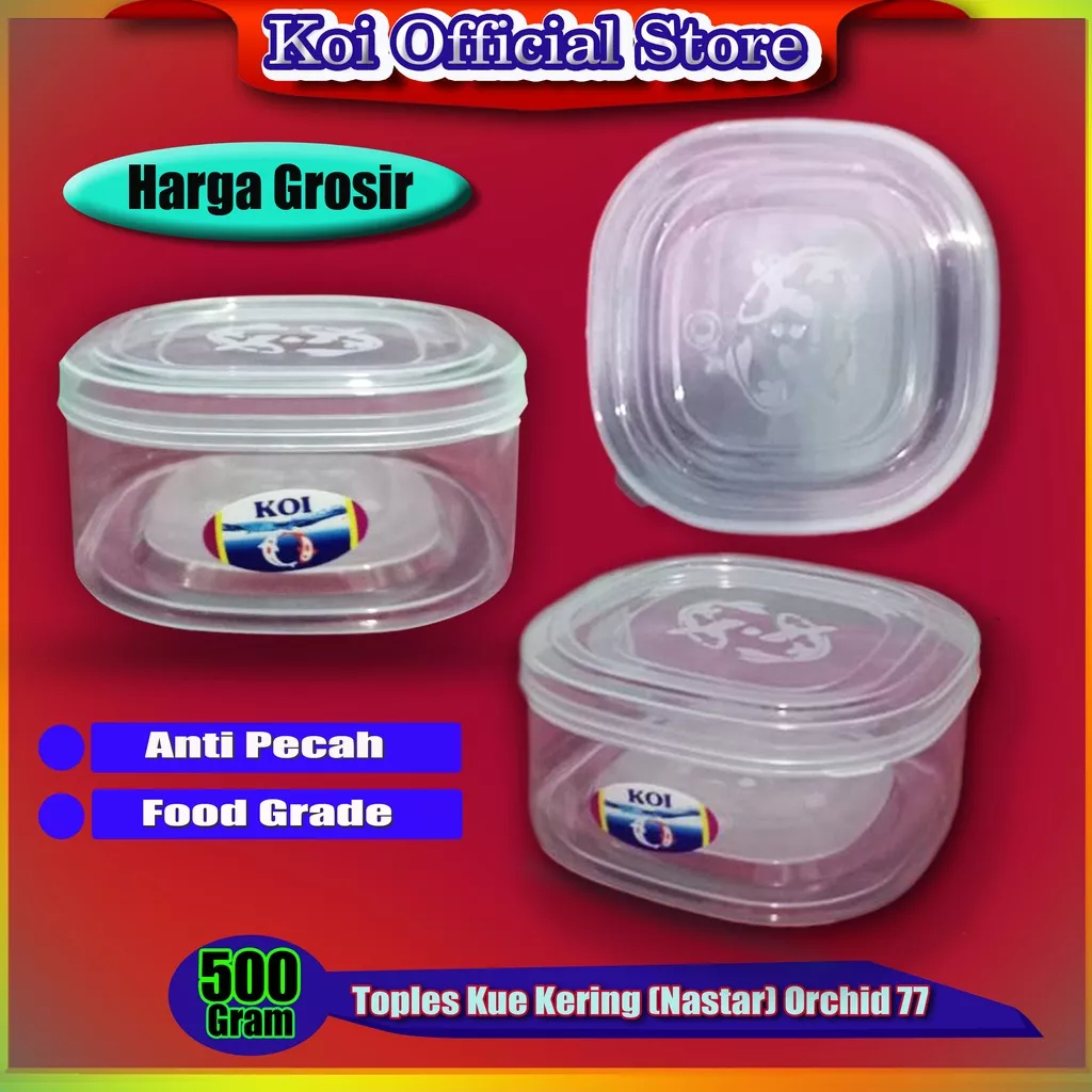 Toples kue kering toples nastar bening persegi 500 gram merek koi