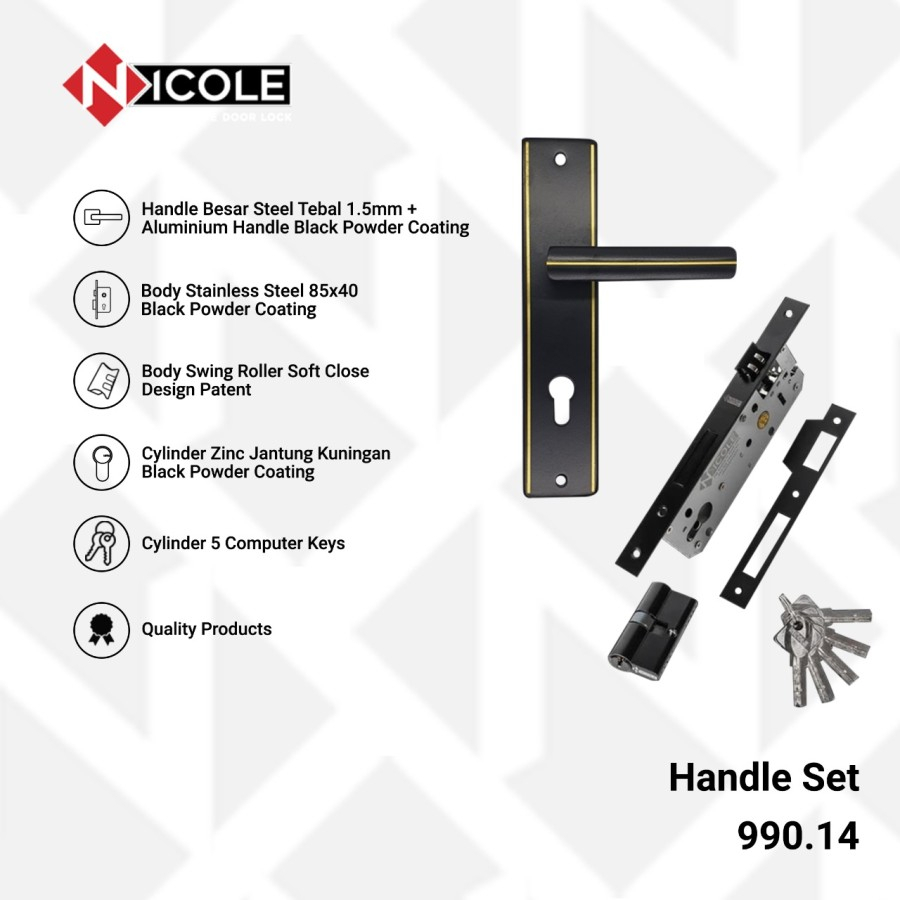 Gagang Pintu Set Kayu Hitam / Handle Black Series Set - 990.14