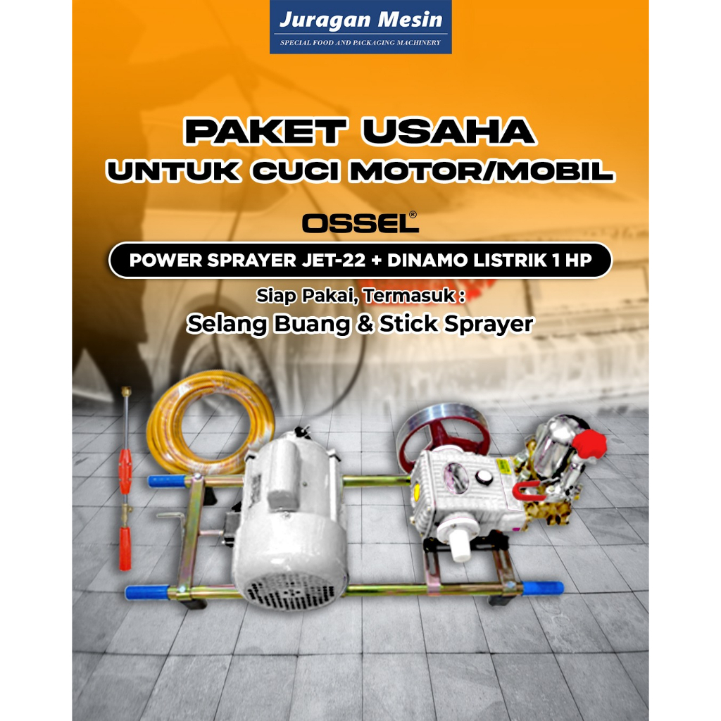 Paket Murah Power Sprayer Steam Cuci Motor Mobil Dinamo Listrik 1 HP OSSEL Jet Cleaner Paket Sprayer Cuci Motor