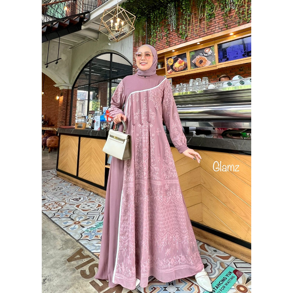 Dress ceruty SAHARA HAYATI renda dan leopard full furing kancing
