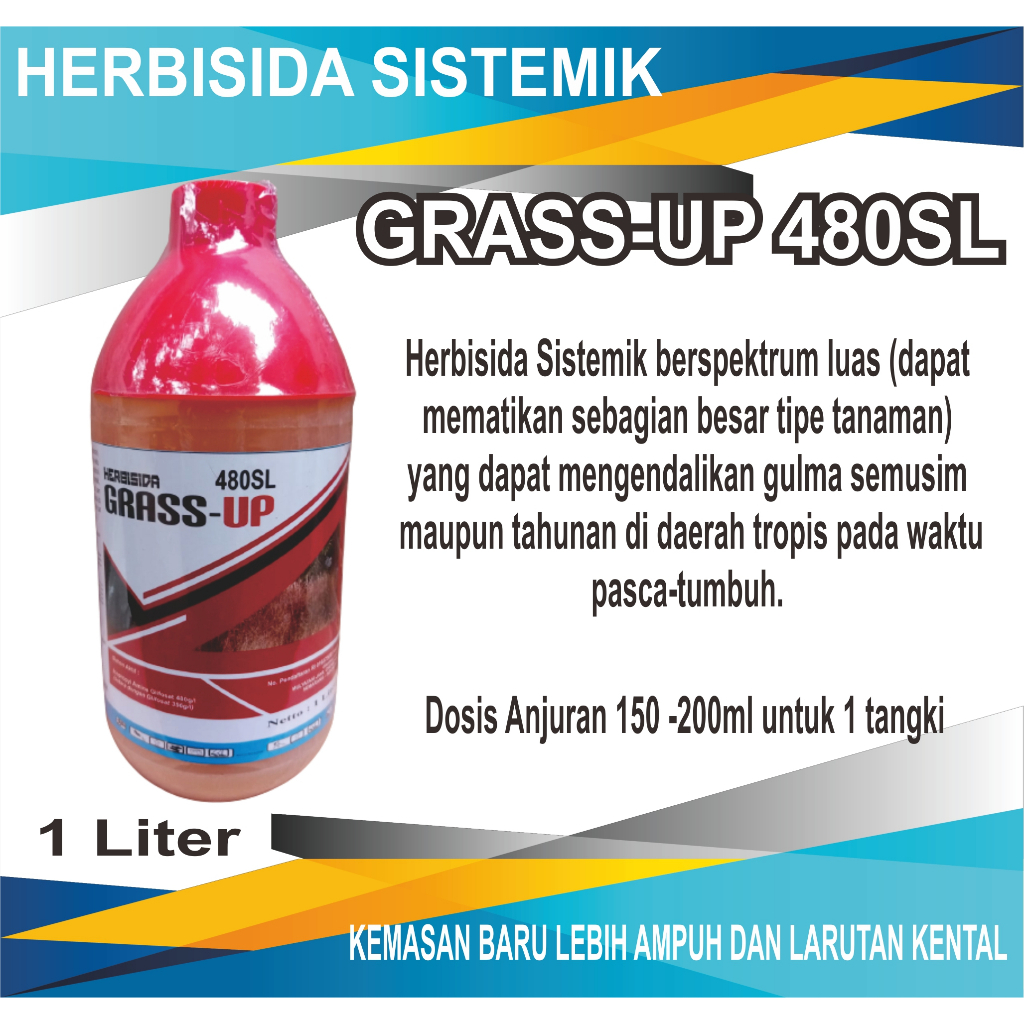 Herbisida Glifosat Grass Up 480SL 1Liter Obat Racun Rumput Sistemik Mati Akar seperti Round up, Gemp