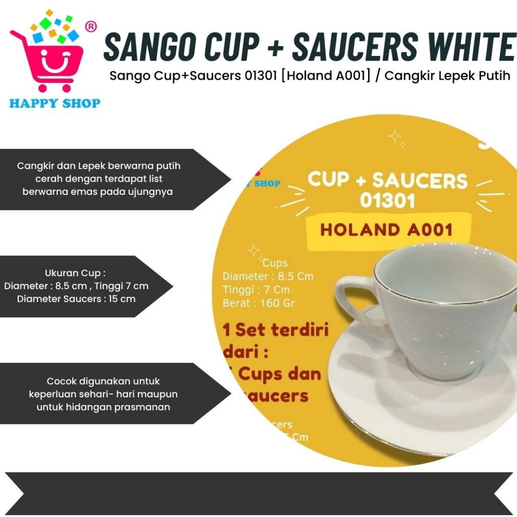 Sango Cup+Saucers 01301 [Holand A001] / Cangkir Lepek Putih