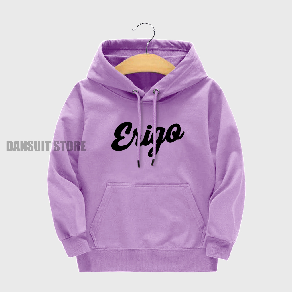 Sweater Hoodie Anak Laki-laki/Perempuan Usia 4-13 Tahun Motif Sablon ERIGO Warna Pastel Bahan Tebal Premium