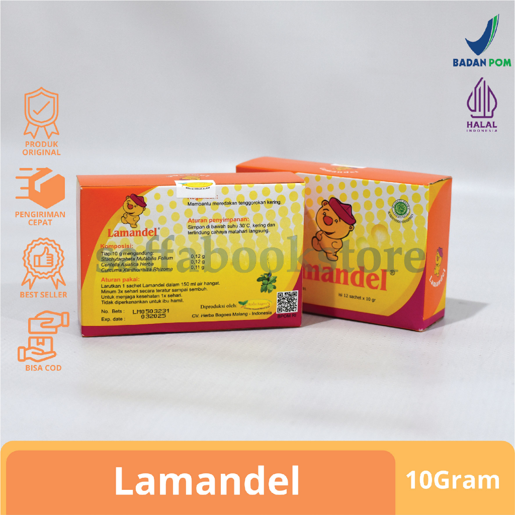 

LAMANDEL Anak Original Kotak Sachet Isi 12 x 10g Bubuk Obat Herbal Atasi Amandel Kemasan Baru Untuk Sakit Tenggorokan Paling Ampuh Minuman Tradisional Untuk Radang Pada Anak