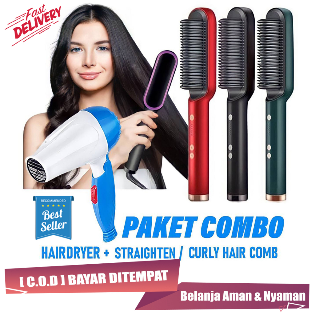 CATOKAN PELURUS RAMBUT 2IN1 STRAIGHTENER COMB HAIR STLYLIST