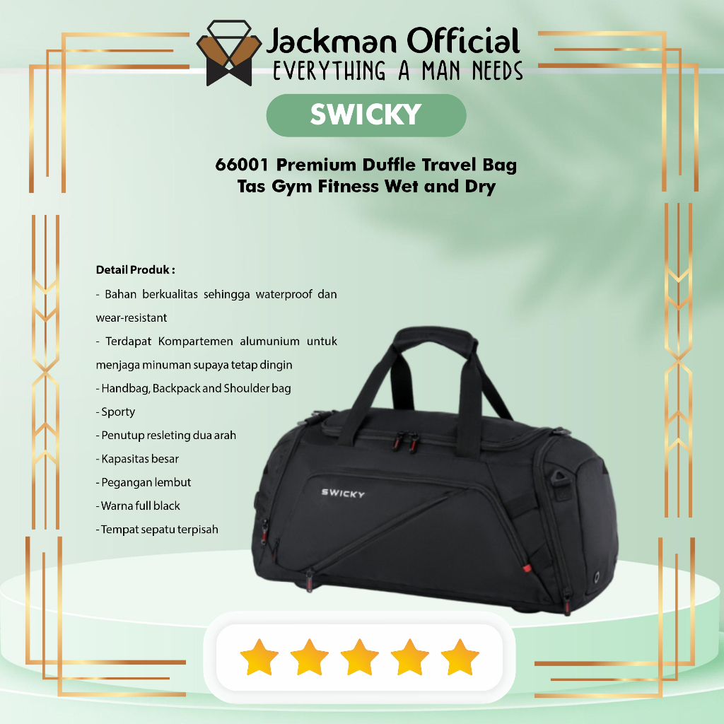 SWICKY 66001 Premium Duffle Travel Bag - Tas Gym Fitness Wet and Dry