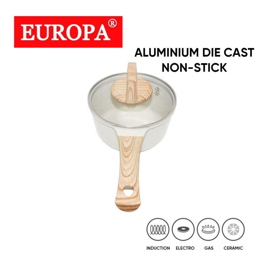 Europa Sauce Pan Cookware Panci Susu Marble Coating 16 cm Glass Lid