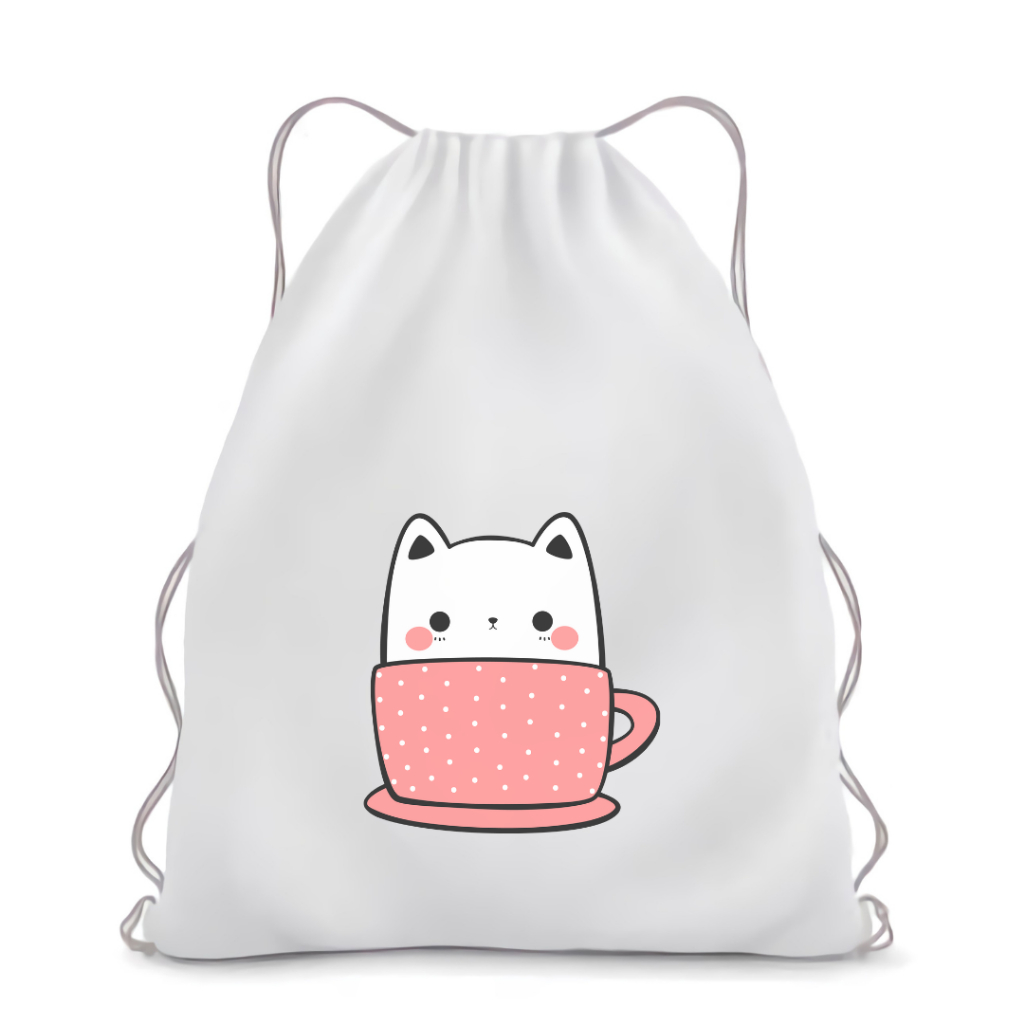 Stringbag Kucing Cup Full Colour drawstring tas ransel serut fashion cute || Kiiyoomii ||