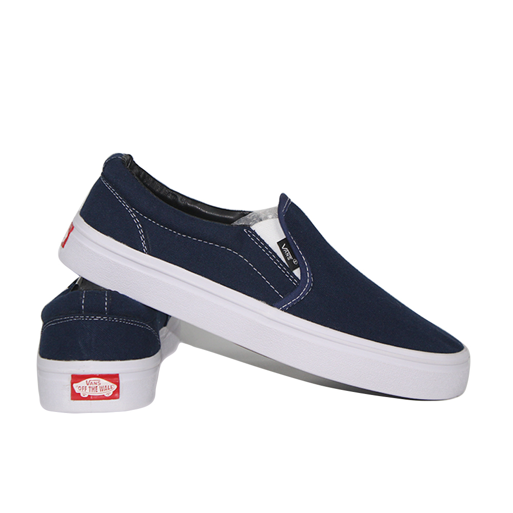 Sepatu vans slip on tanpa tali Navy polos murah