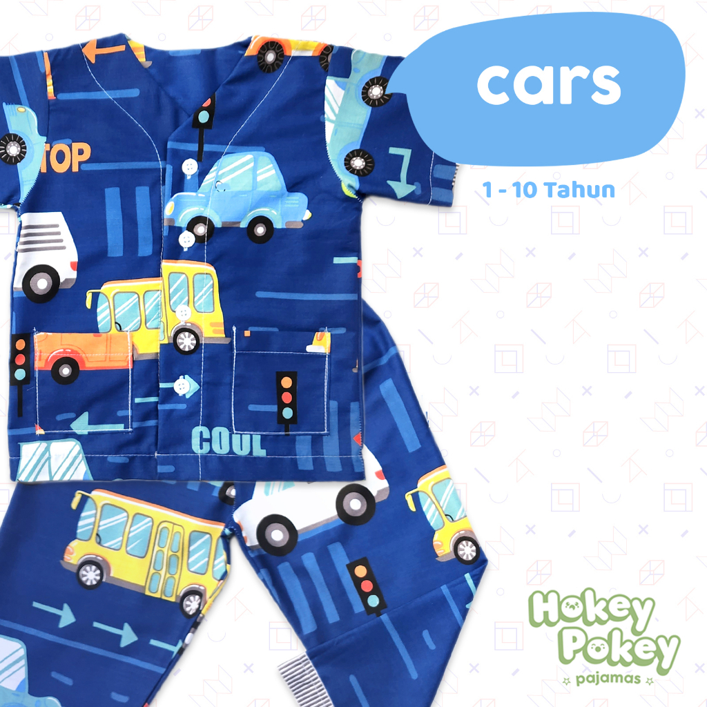 Setelan Baju Tidur Piyama Anak Laki Laki Tanpa Kerah Motif Cars