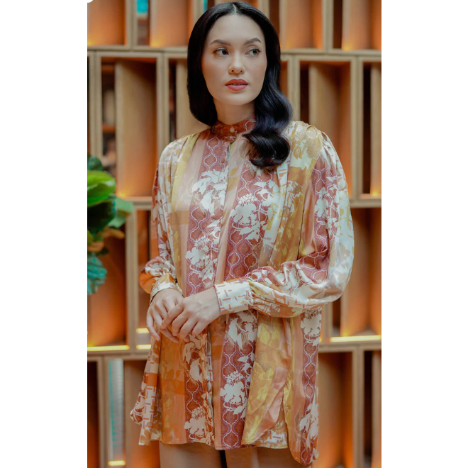 Fleura Gathered Shirt By Benang Jarum Yellow.Purple.XS.S.M.L.XL.XXL  buttonscarves series voal froze