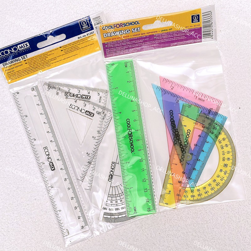 

delunashop Penggaris warna Busur 180 Derajat 1 Set Isi 4 Pcs Mathematical Set Random Color coolforschool drawing set