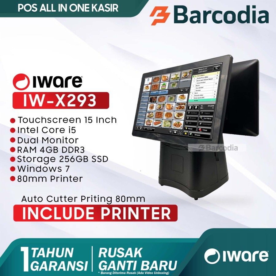 Mesin kasir PC POS All in One Dual Monitor i5 Touchscreen Iware X293