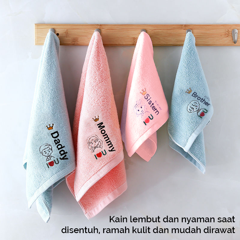 Handuk Wajah Family Bordir Ukuran Besar 70cm x 33cm &amp; Kecil 50cm x 25cm Bahan Katun Halus Lembut &amp; Lucu Kualitas Import CMJ