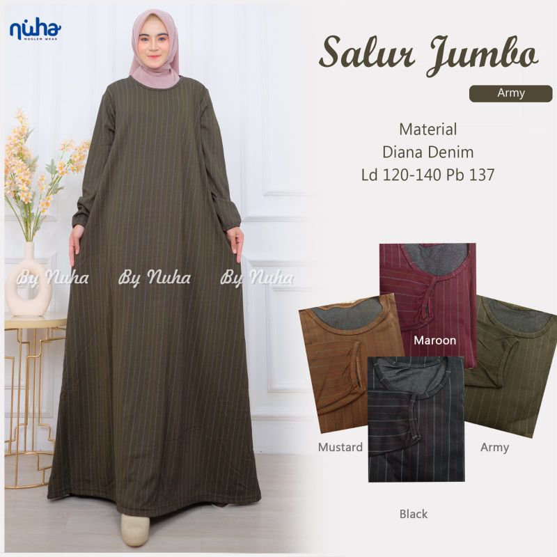 gamis maxi jumbo terbaru salur jumbo mat diana denim adem nyaman dipakai