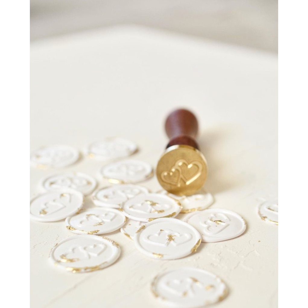 

(CFR) Double Love (White Gold Foil) - 1 Pcs seal wax coin sticker siap pakai ready stock (Include double tape) / souvenir pernikahan / accesories / calligraphy / journaling / undangan / hampers