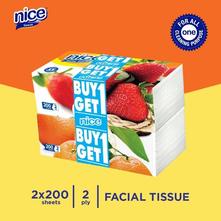 Tissue Nice Facial 200 Sheets 2 ply ( Buy 1 Get 1 Free )  / Tisu Wajah Soft Pack 200 sheet 200s lembut serbaguna