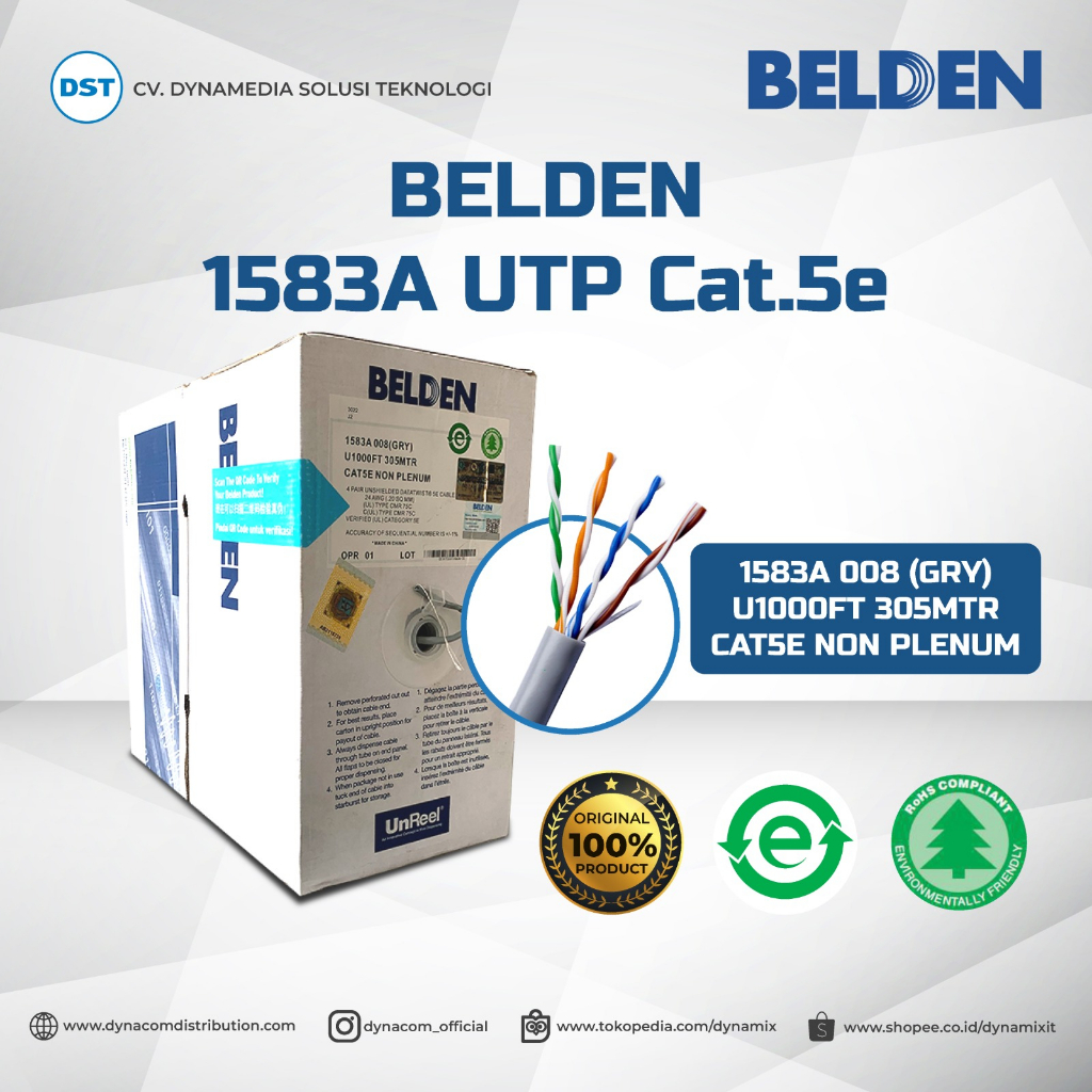 Eceran BELDEN 1583A Kabel LAN UTP Cat.5e 305m (ASLI) - Jual per meter ORIGINAL