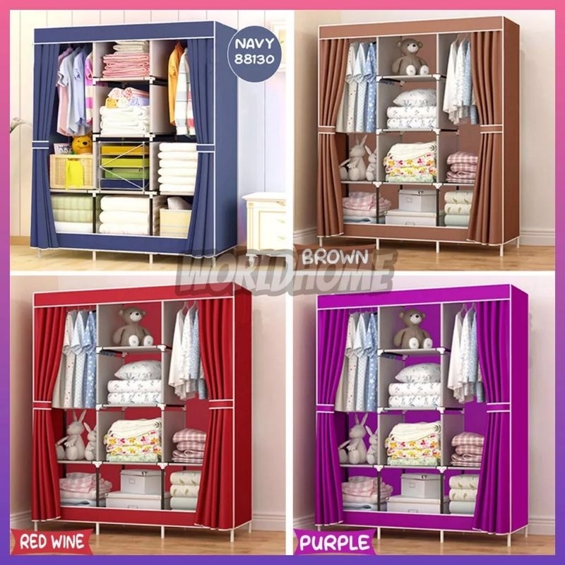 BISA COD Lemari Pakaian Kain Lemari Portable Jumbo 3 Sekat - Lemari Pakaian / lemari Kain Portable