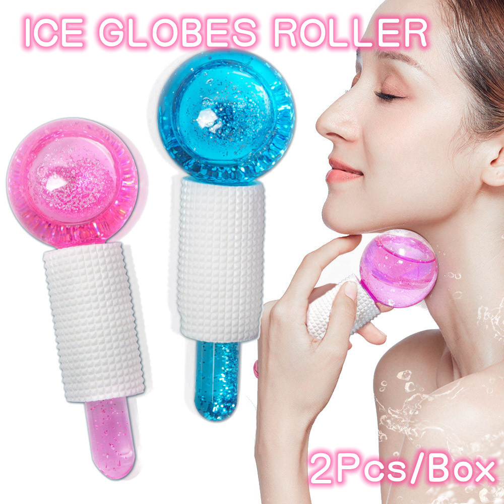 【100% ORI】Ice Globes Roller - Pink/Blue 2pcs - Beauty Crystal Ball Glitter/Ice Globes Facial Roller Glitter/ Alat Pencerah Wajah / Alat Pijat Muka Untuk Perawatan Kulit Wajah