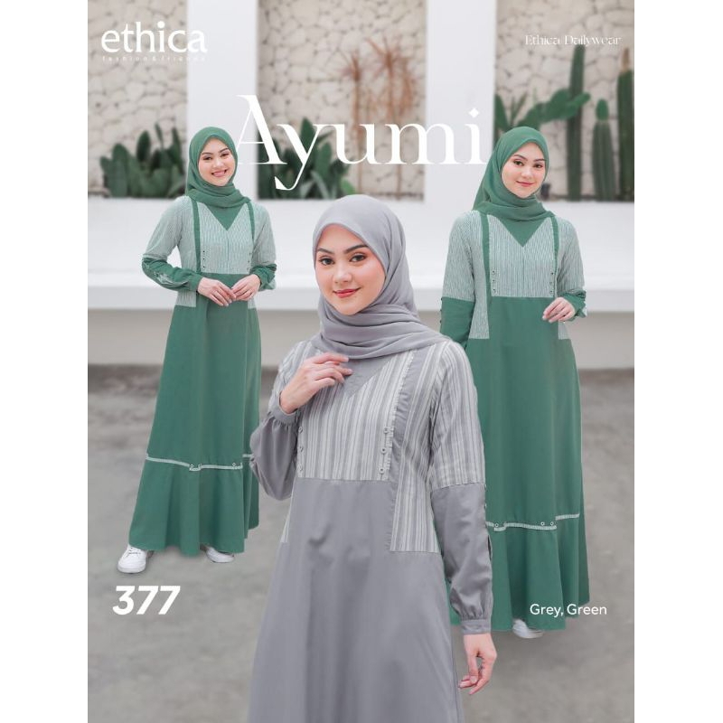 Ethica Gamis Ayumi 377 (Grey, Green) Gamis Premium Gamis Lebaran Gamis Muslimah