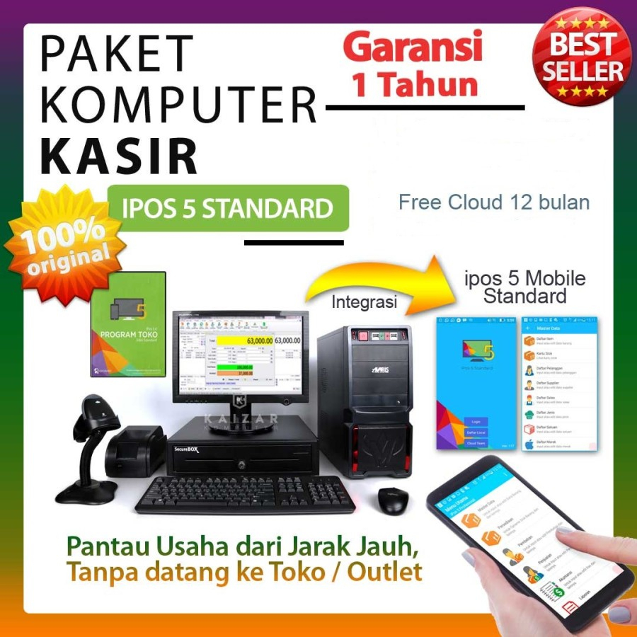 Paket kasir minimarket gratis ipos 5 include printer kassen btp 3100 80mm autocutting