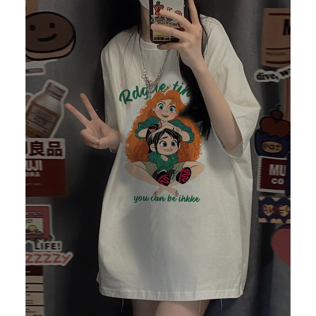 EUNII T-shirt Lengan Pendek Cartoon Anime Character Korean Style/Kaos Atasan Wanita/Baju Kaus Oversize Wanita/Kaos Wanita