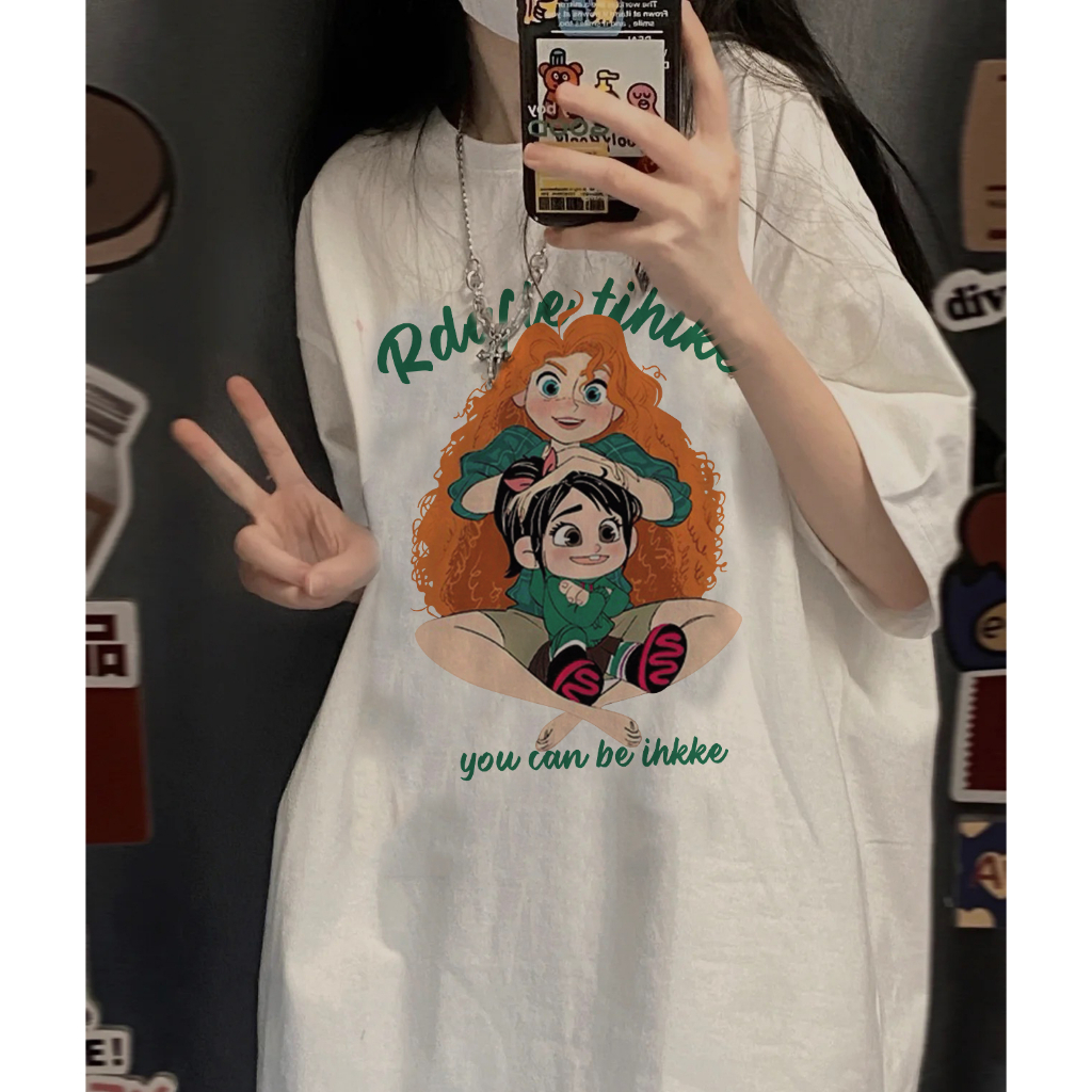 EUNII T-shirt Lengan Pendek Cartoon Anime Character Korean Style/Kaos Atasan Wanita/Baju Kaus Oversize Wanita/Kaos Wanita