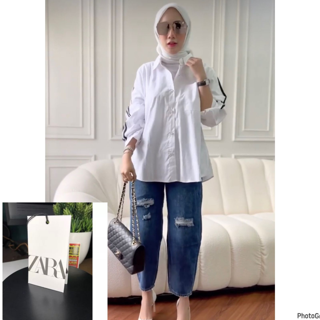 ZAHRA LIST KEMEJA OVERSIZED / KEMEJA OVERSIZED PUTIH