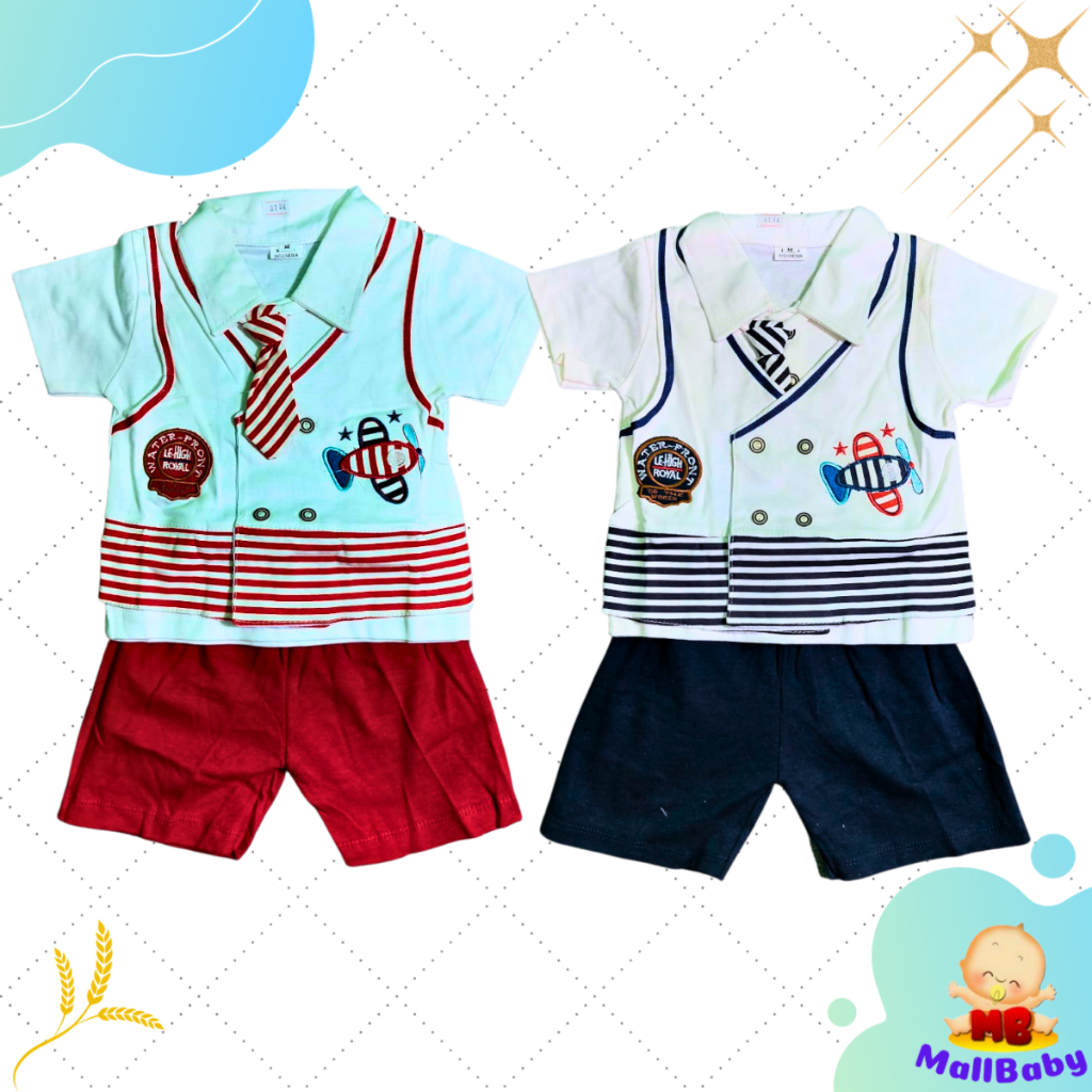 Setelan Baju Bayi Laki Anak Cowok Rompi Dasi Pilot Kaos Katun Adem Mall Baby