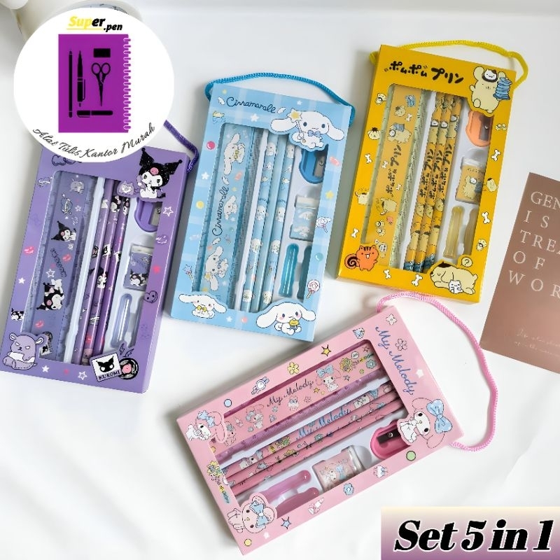 

Set box 5 in 1 alat tulis sanrio kuromi pompom purin melody perlengkapan alat tulis kantor dan sekolah super murah