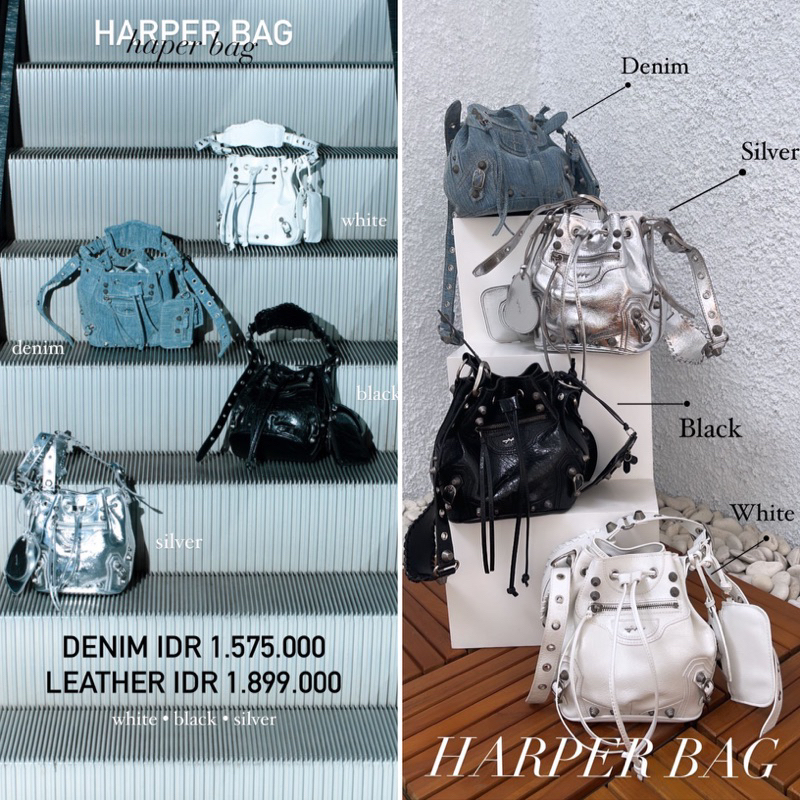 iwearmyra Harper Bag harpers bags tas wanita black hitam silver chrome denim jeans blue biru white p