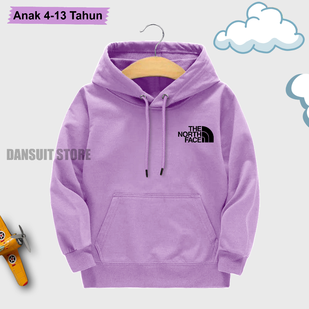 Sweater Hoodie Anak Laki-laki/Perempuan Usia 4-13 Tahun Motif Sablon THE NORTH FACE Warna Pastel Bahan Tebal Premium