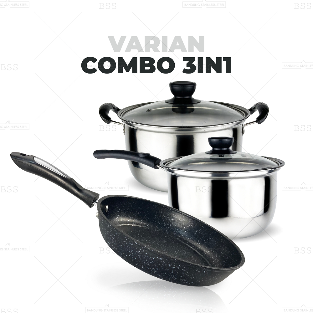 Combo 3IN1 SET Panci Susu 18cm  Panci Sup 20cm Stainless Tutup Kaca Set frypan Medical Stone Multifungsi