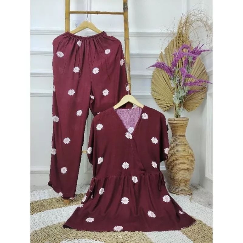 set piyama wanita setelan kimono pendek panjang motif set rayon setelan rayon