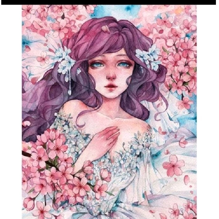 paket kristik flower girl kartun wanita bunga cross stitch