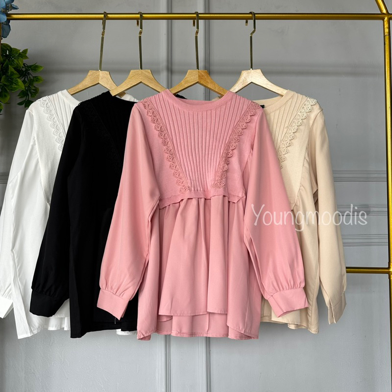 youngmoodis Luzia Knit blouse rajut kombinasi katun premium