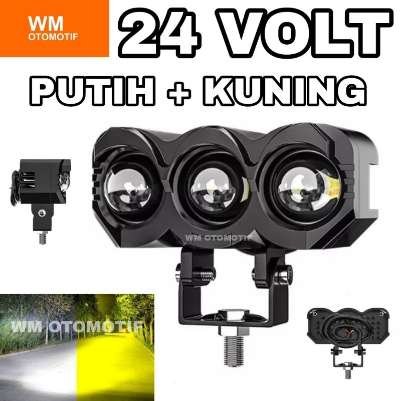 Lampu Tembak 24 Volt Sorot SQL 3 Mata OWL Lasergun LED Truk Bus Canter Putih Kuning 2 Warna D2 CSP SQL3 White Yellow Motor Mobil High Low Laser Gun Jauh Dekat Offroad Bar Cree Dim Truck Fuso Ragasa Traktor Bis Tronton Foglamp White Yellow Worklight Cutoff