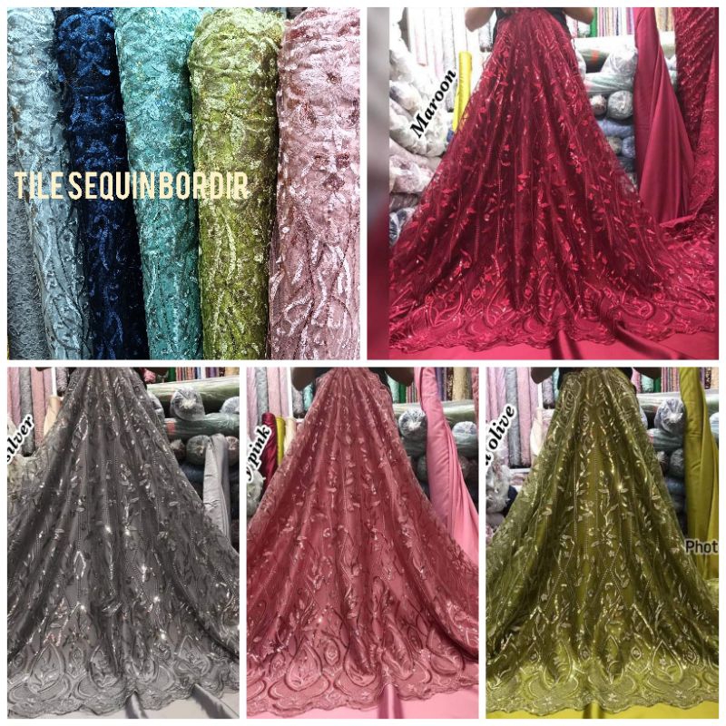 kain tile Payet bordir kain kebaya bunga pinggiran kombinasi Payet mewah cantik