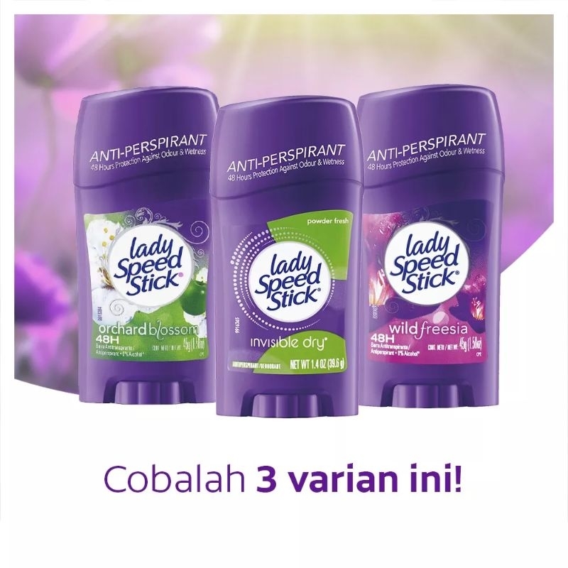 Lady Speed Stick Deodorant Wild Freesia Orchard Blossom Powder Fresh Deodoran Bau Badan 45g
