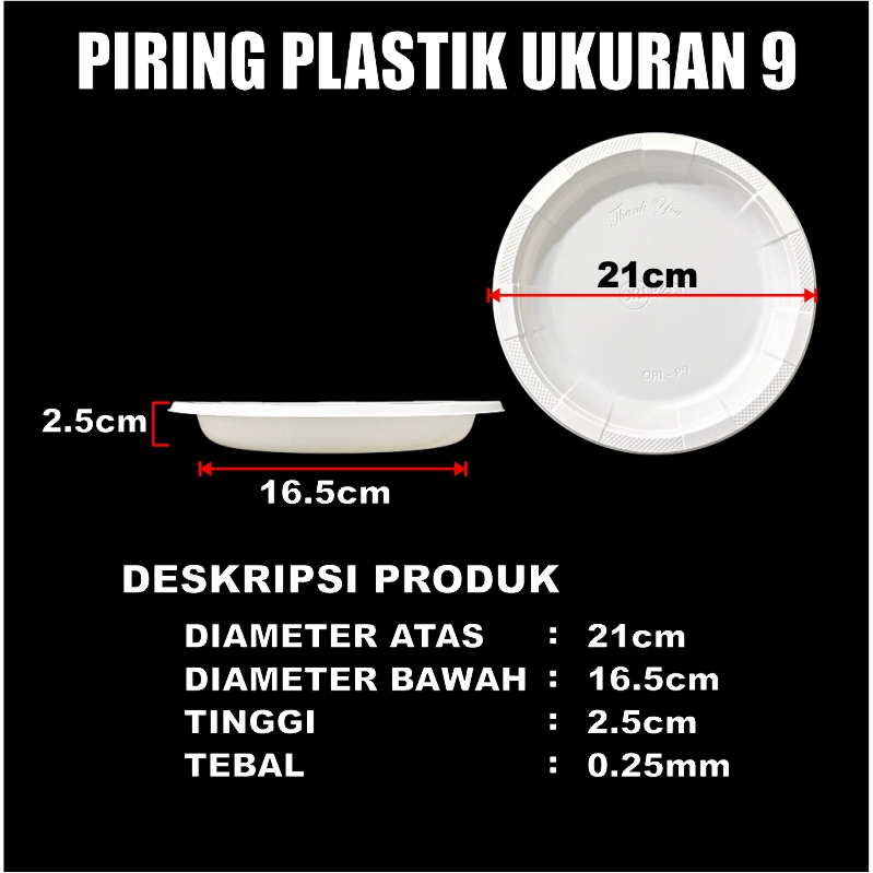 Piring Plastik Putih P6 uk 6 kecil / Piring P7 uk 7 sedang / Piring P9 uk 9 Besar u Makan Dus Gjk