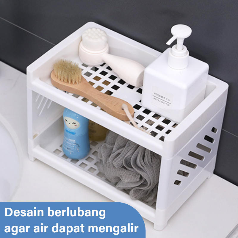 Letyeah &amp; Kaizenliving Rak Kamar Mandi Penyimpanan Kosmetik Rak Kosmetik Multifungsi Susun 2 Portable Rak Murah Meja kecil Plastik