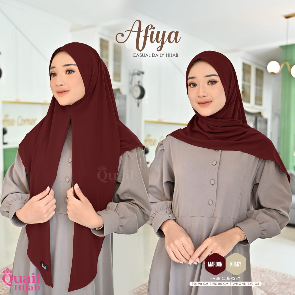 Hijab Afiya Jilbab Polos Premium Jersey Original Quail