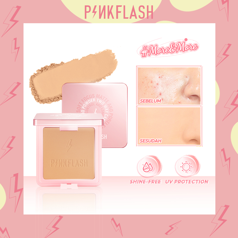PINKFLASH More&amp;More Matte Oil Control Bedak Padat Poreless Pressed Powder Mattifying Flawless Two Way Powder UV Protection High Coverage Lightweight Face Makeup